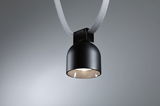 Suspension en métal noir avec câble textile gris, lampe LED suspendue moderne et minimaliste