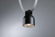 Black metal pendant lamp with grey textile cable, modern minimalist LED hanging light