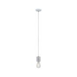 Minimalist pendant light made of grey concrete with exposed bulb for modern interior lighting