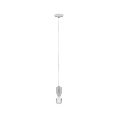 Minimalist pendant light made of grey concrete with exposed bulb for modern interior lighting