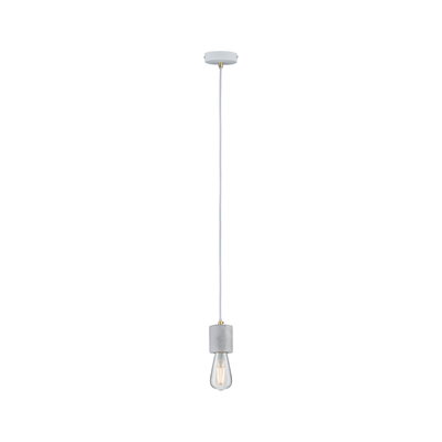 Minimalistische Pendelleuchte aus Beton in Grau mit sichtbarer Glühbirne für modernes Wohnambiente