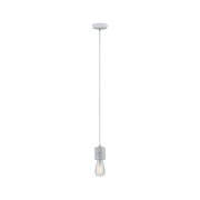Minimalist pendant light made of grey concrete with exposed bulb for modern interior lighting