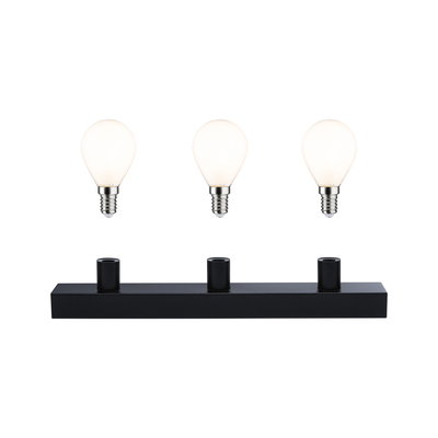 Plafonnier LED noir avec trois ampoules blanches, design minimaliste moderne pour espaces de vie
