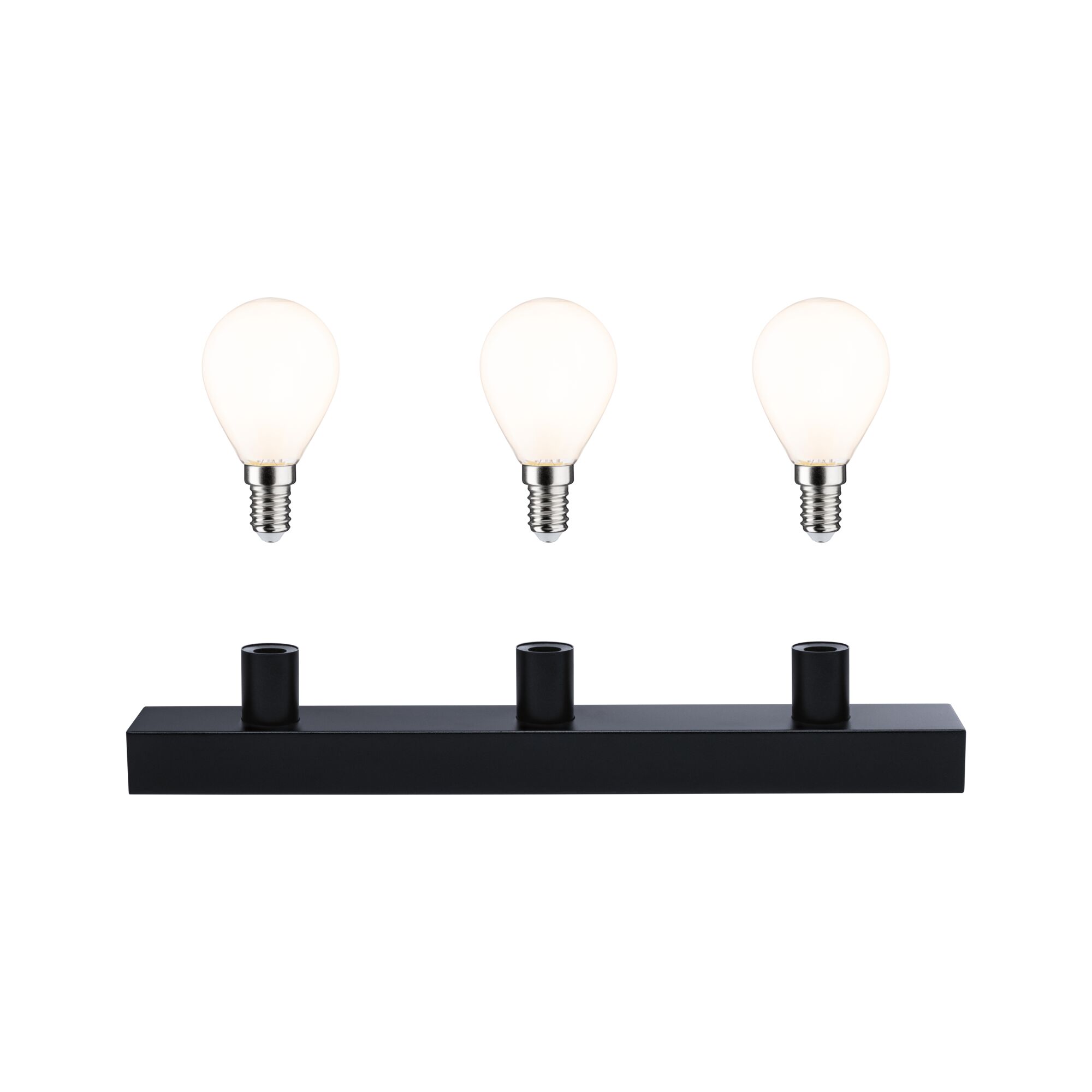 Schwarze LED-Deckenleuchte mit drei weißen Glühbirnen, modernes minimalistisches Design für Wohnräume