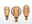Three decorative LED bulbs with warm amber glass and delicate spiral filaments for ambient lighting effects.