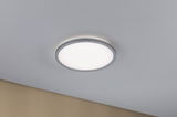 Runde LED-Deckenleuchte mit grauem Metallrahmen und warmweißem Licht für moderne Innenräume