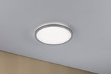Runde LED-Deckenleuchte mit grauem Metallrahmen und warmweißem Licht für moderne Innenräume