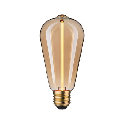 Vintage LED-Glühbirne mit bernsteinfarbenem Glas und goldfarbenem Sockel für dekorative Beleuchtung