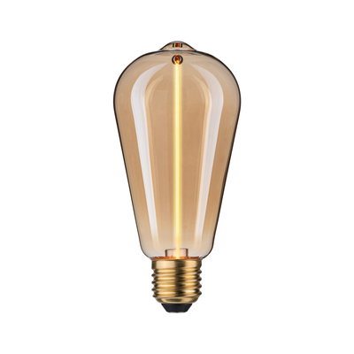 Vintage LED-Glühbirne mit bernsteinfarbenem Glas und goldfarbenem Sockel für dekorative Beleuchtung