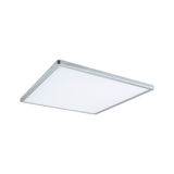Flat square LED ceiling light with silver aluminium frame and white diffuser for modern interior lighting