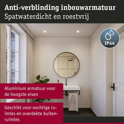 Anti-verblinding inbouwarmatuur van aluminium, spatwaterdicht en roestvrij, geschikt voor vochtige ruimtes