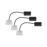 Three white LED recessed lights with black cable and switch for modern indoor lighting