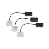 Drei weiße LED-Einbauleuchten mit schwarzem Kabel und Schalter für moderne Innenbeleuchtung