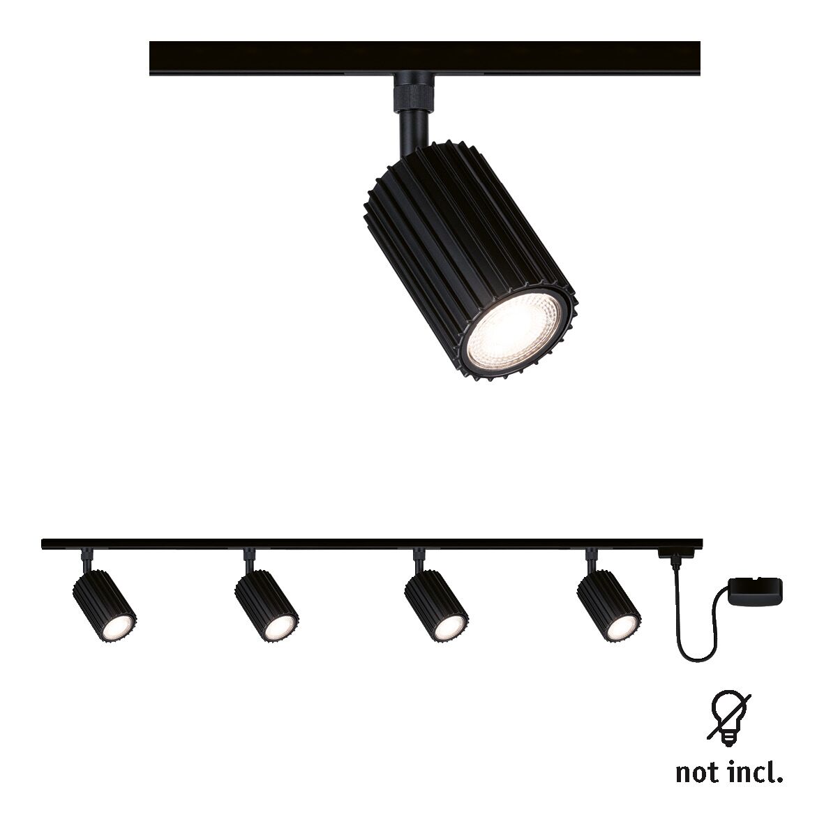 URail Spot sur rail Lirena Kit de démarrage Alimentation centrale GU10 max. 10W 230V Noir mat
