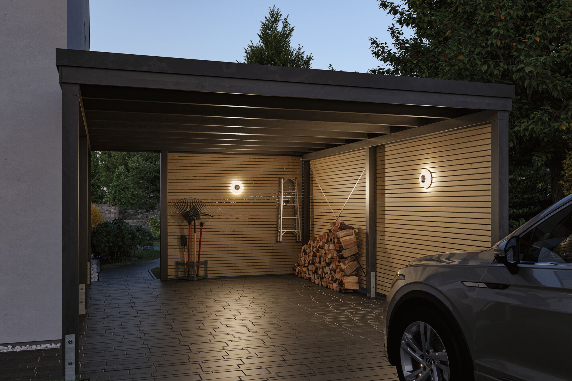 Applique d'extérieur LED Aureva incl. détecteur de mouvement IP65 rond 220mm 2200 - 4000K 20,5W 1630lm 230V Anthracite/Blanc Polycarbonate
