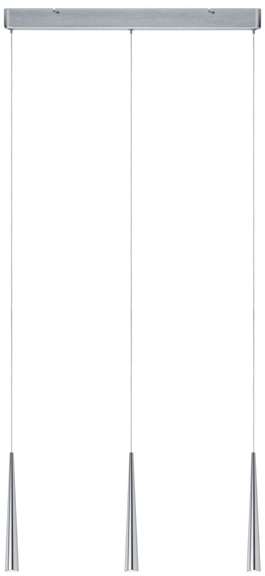 Dreiflammige Pendelleuchte aus gebürstetem Aluminium in Silber für moderne Innenbeleuchtung