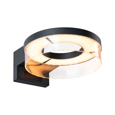 Modern LED wall light with black metal and warm white ring light for stylish indoor lighting