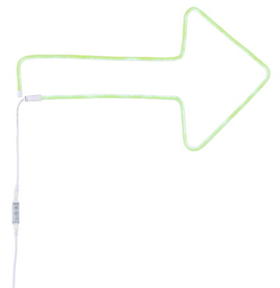 Flèche néon LED verte flexible avec câble blanc et télécommande pour éclairage décoratif