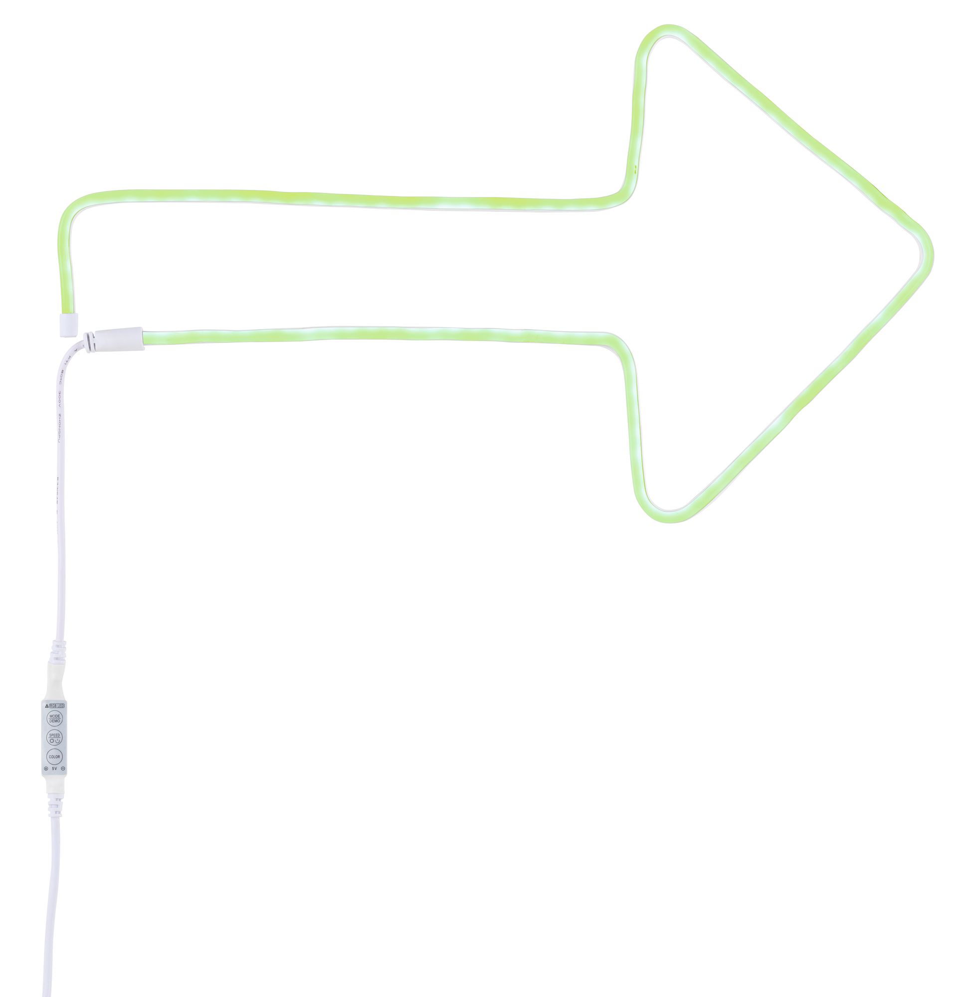 Green LED arrow light with white controller and cable for decorative lighting use