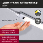 Inline under-cabinet light with contactless sensor and tunable white for adjustable kitchen lighting