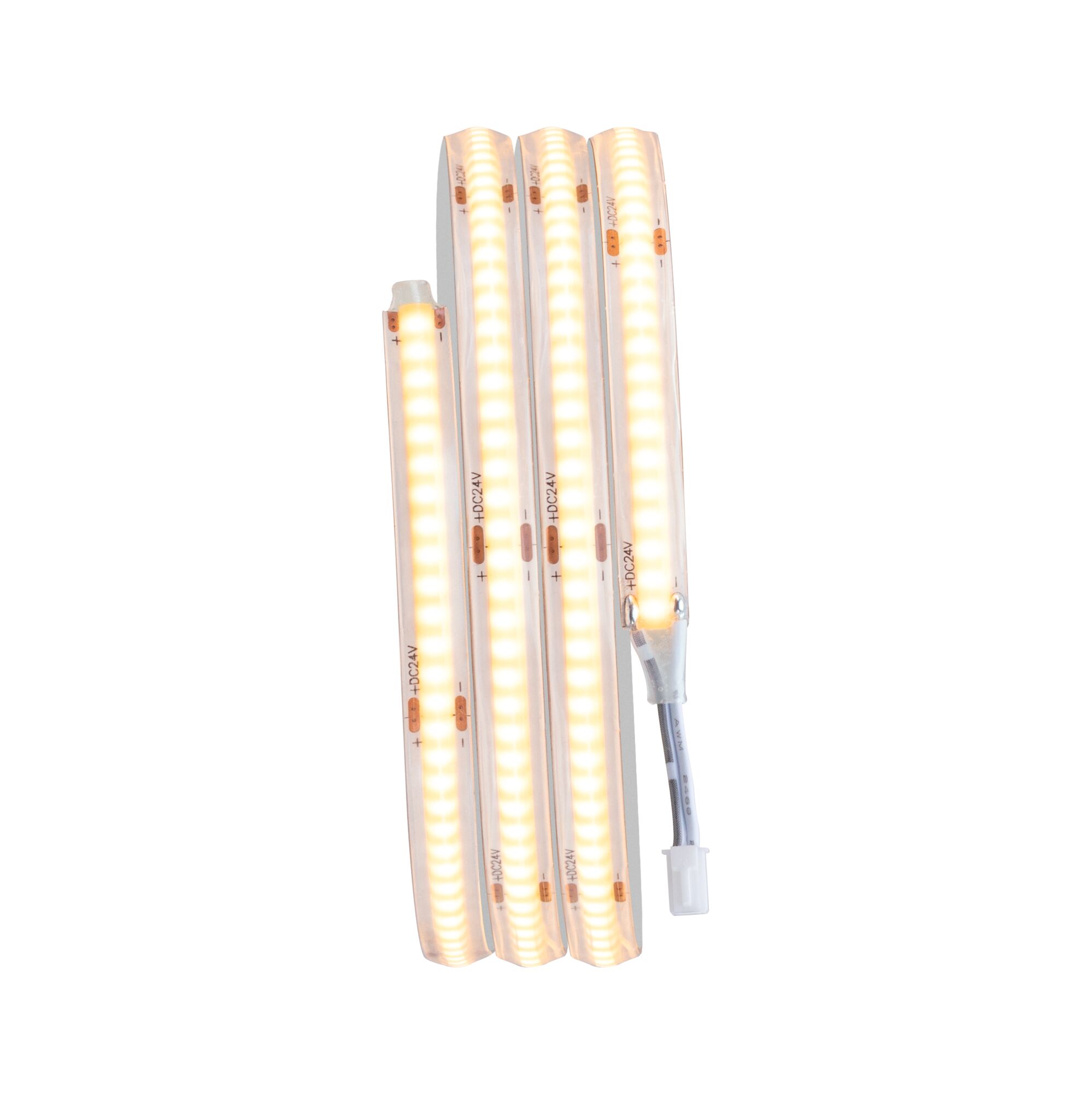 Flexible LED strip with warm white light and transparent silicone coating for versatile lighting