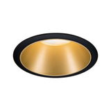 Round recessed LED light with black trim and gold reflector for modern interior lighting