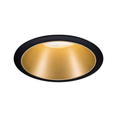 Round recessed LED light with black trim and gold reflector for modern interior lighting