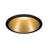 Round recessed LED light with black trim and gold reflector for modern interior lighting