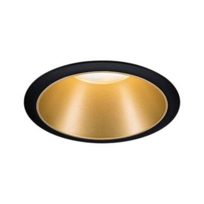 Round recessed LED light with black trim and gold reflector for modern interior lighting