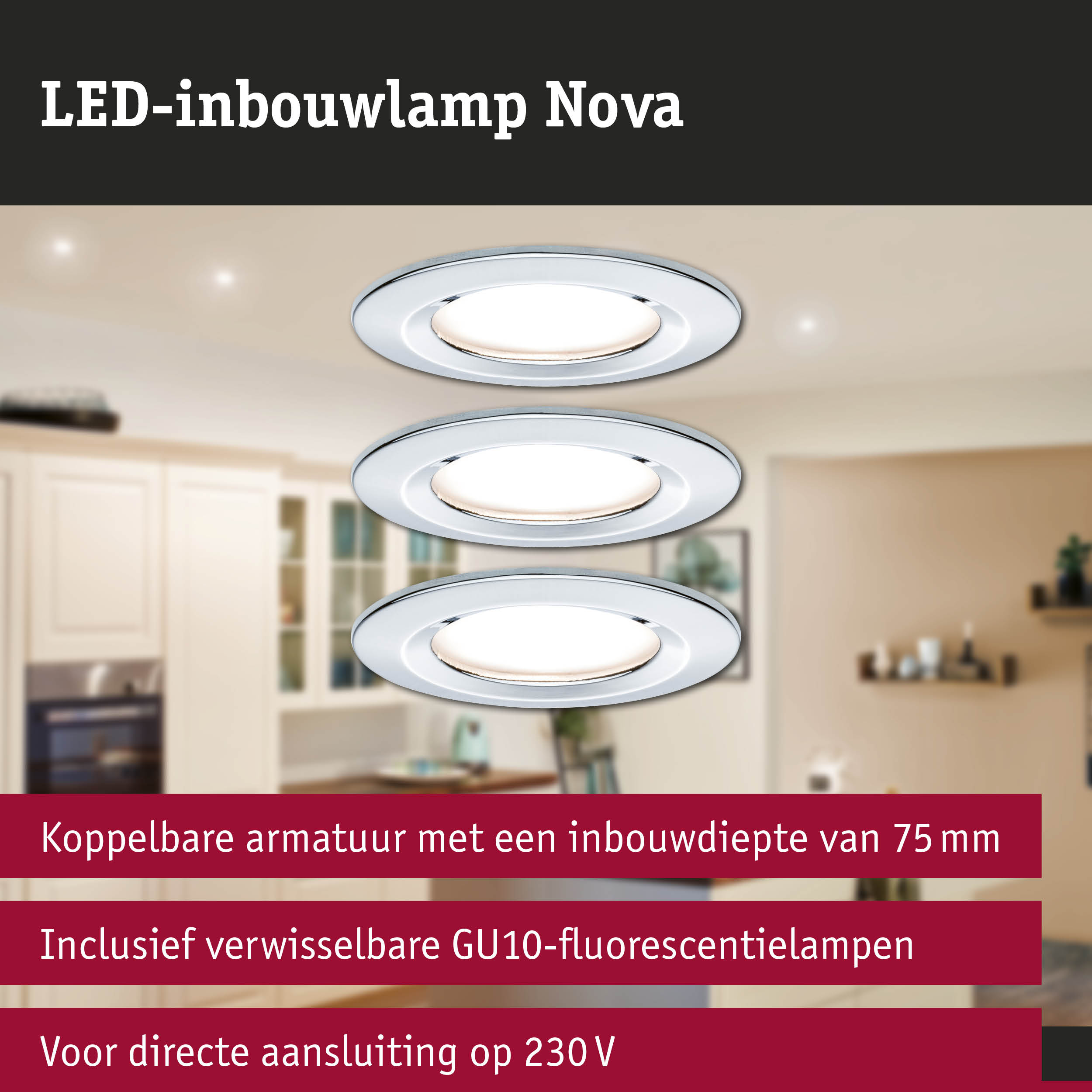 LED-inbouwlamp Nova met witte rand, dimbaar, inclusief verwisselbare GU10-lampen voor 230V aansluiting