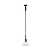 Modern pendant light with black cable and white glass shade for stylish indoor lighting