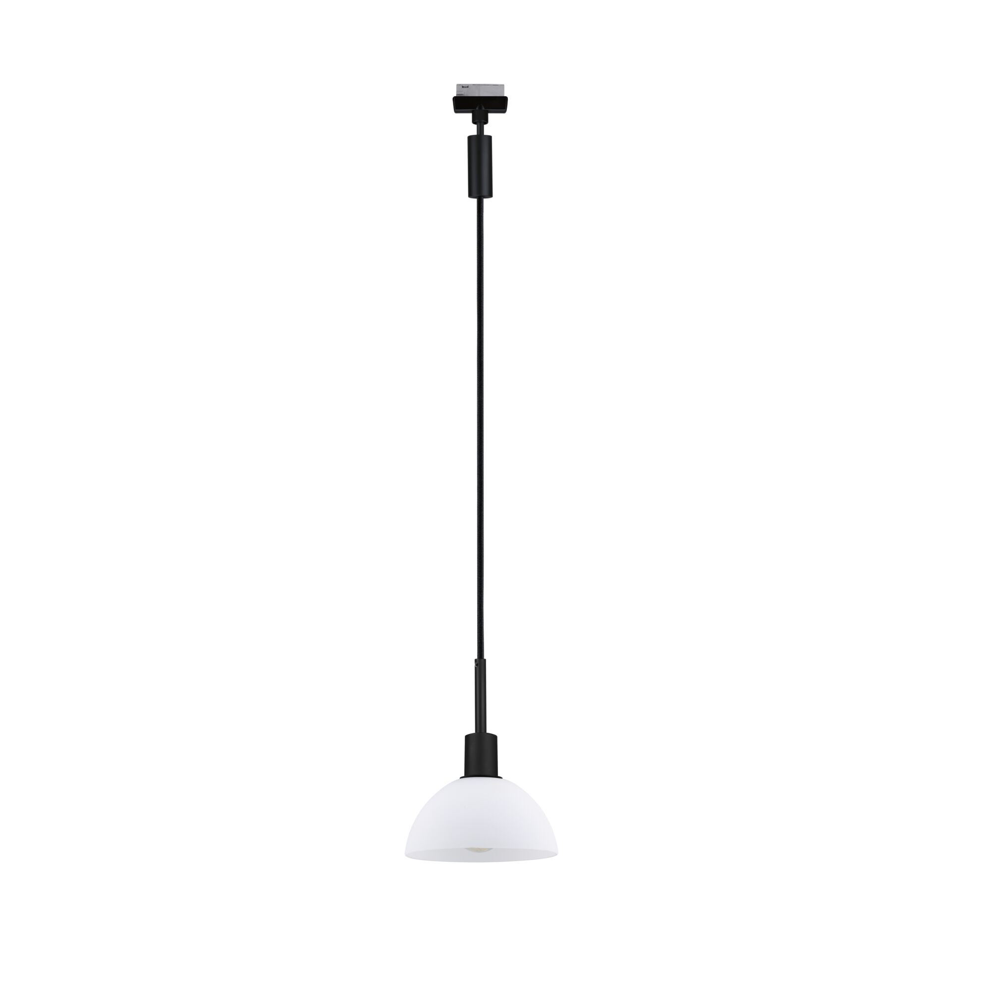Moderne Pendelleuchte mit schwarzem Kabel und weißem Glas-Schirm für stilvolle Innenbeleuchtung