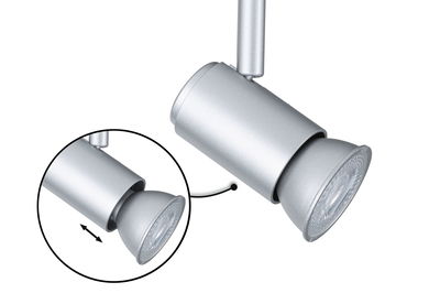 Silver metal LED spotlight with adjustable head for flexible lighting solutions