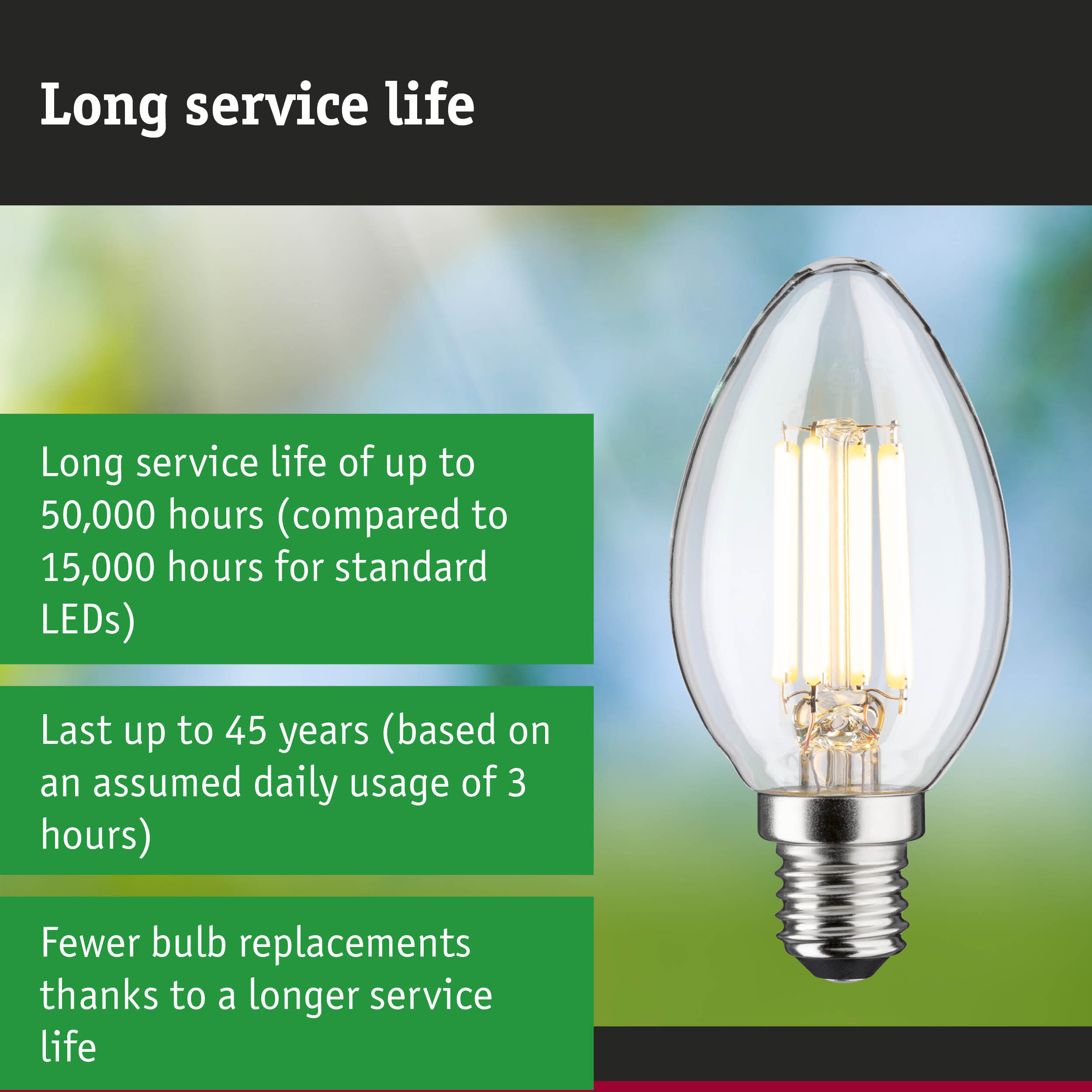 LED lamp with longer service life, 3.5 times longer than conventional lamps, energy-saving lighting