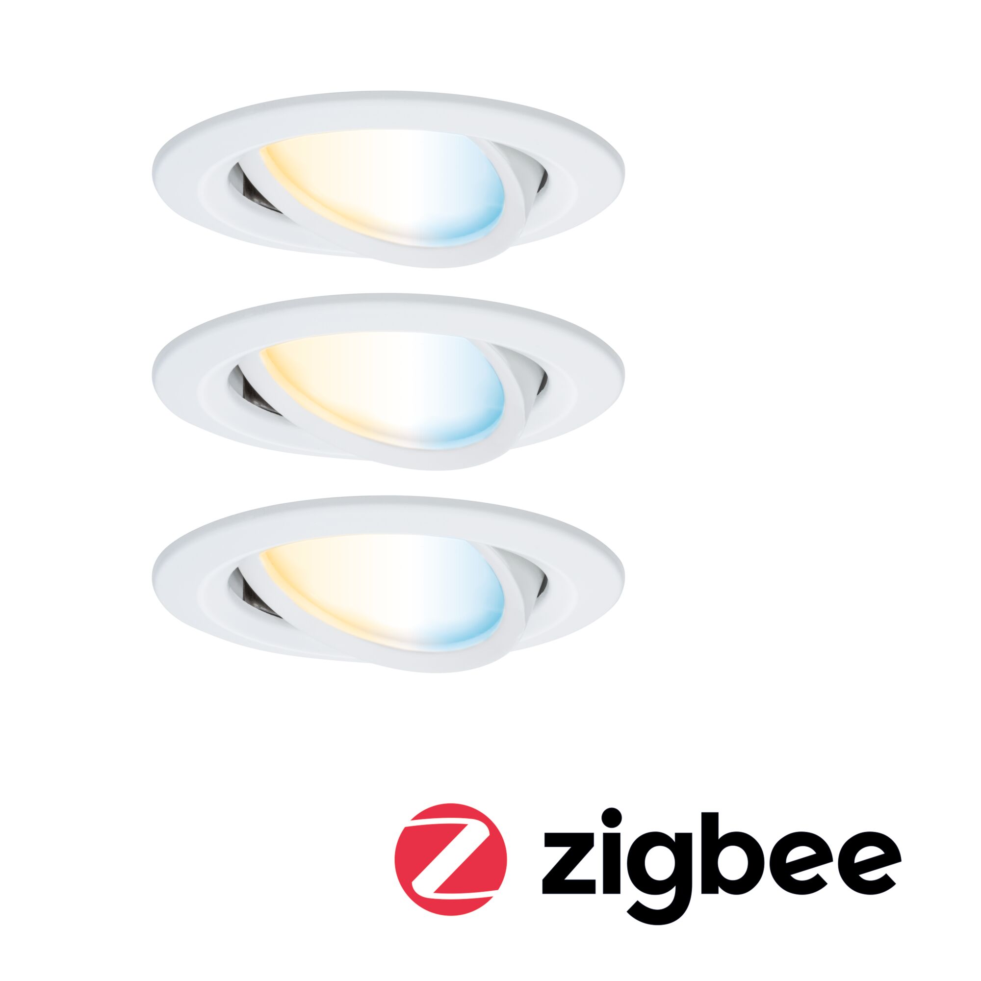 LED-indbygningsarmatur Nova Coin rund 84mm 50° Tunable White 3x6W 3x500lm 230V Mat hvid Aluminium Tre hvide LED-indbygningsspots med justerbart varmt og koldt hvidt lys til smart Zigbee-styring