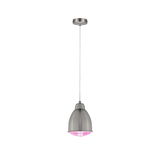 Hängende Pendelleuchte aus gebürstetem Metall mit rosa Licht für moderne Innenräume