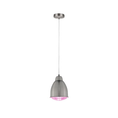 Modern pendant light with brushed metal shade and pink LED for stylish indoor lighting