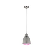 Modern pendant light with brushed metal shade and pink LED for stylish indoor lighting
