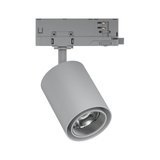 Gray metal LED spotlight with cylindrical design for indoor track lighting systems