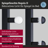 Schwarze Spiegelleuchte Regula II mit E14-Fassung und verschiedenen Leuchtmitteln für Badspiegelbeleuchtung