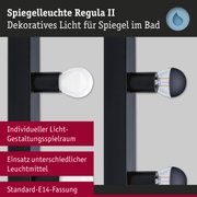 Schwarze Spiegelleuchte Regula II mit E14-Fassung und dekorativem Licht für Badezimmer.