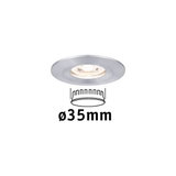 Rund indbygningsspot i børstet sølvfarvet aluminium med 35 mm diameter til LED-belysning