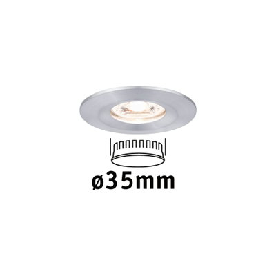 Rund indbygningsspot i børstet sølvfarvet aluminium med 35 mm diameter til LED-belysning