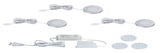 Set mit drei runden LED-Einbauleuchten aus Aluminium in Silber mit Netzteil und Klebepads