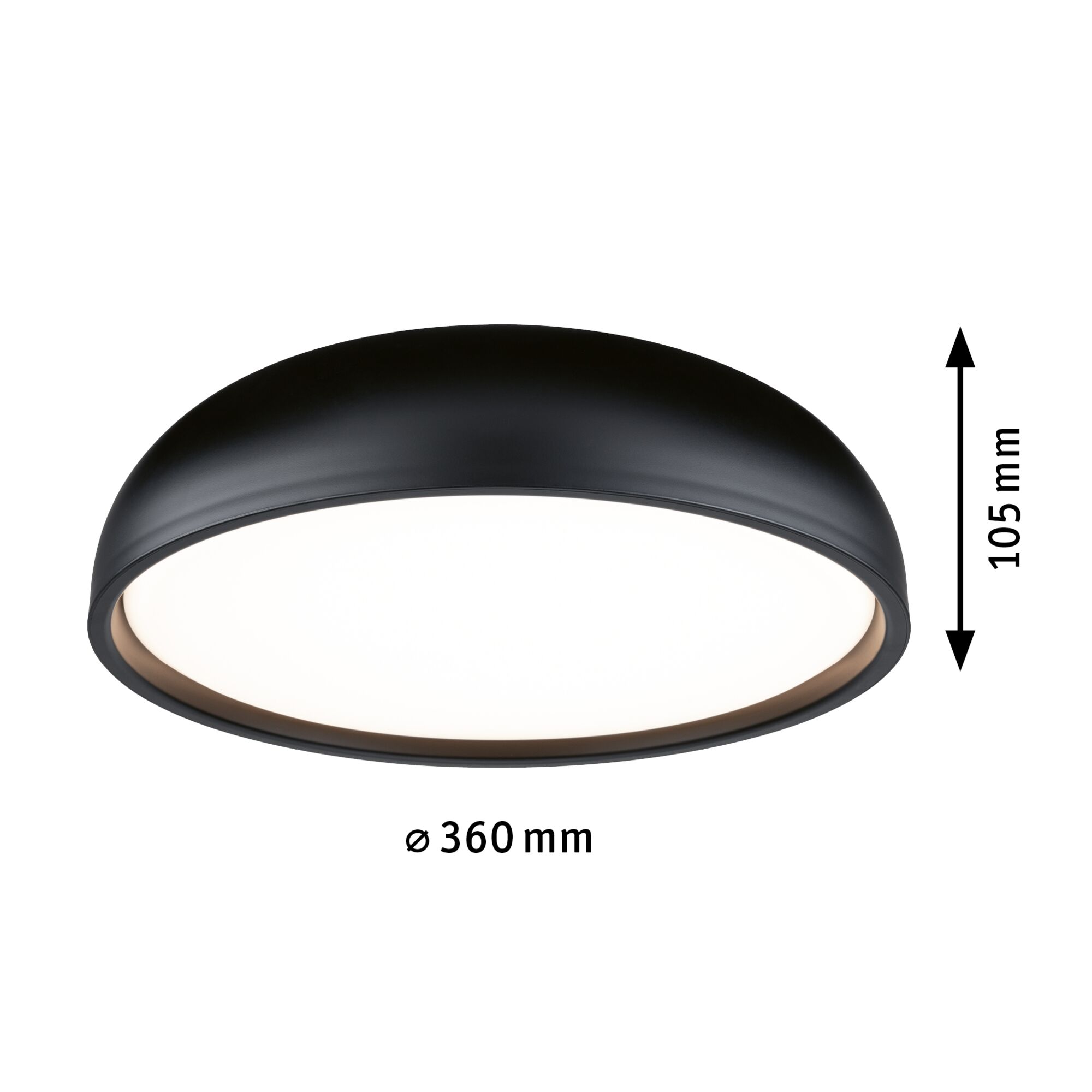 Runde Deckenleuchte aus schwarzem Metall mit weißem Diffusor, 360 mm Durchmesser, moderne LED-Beleuchtung