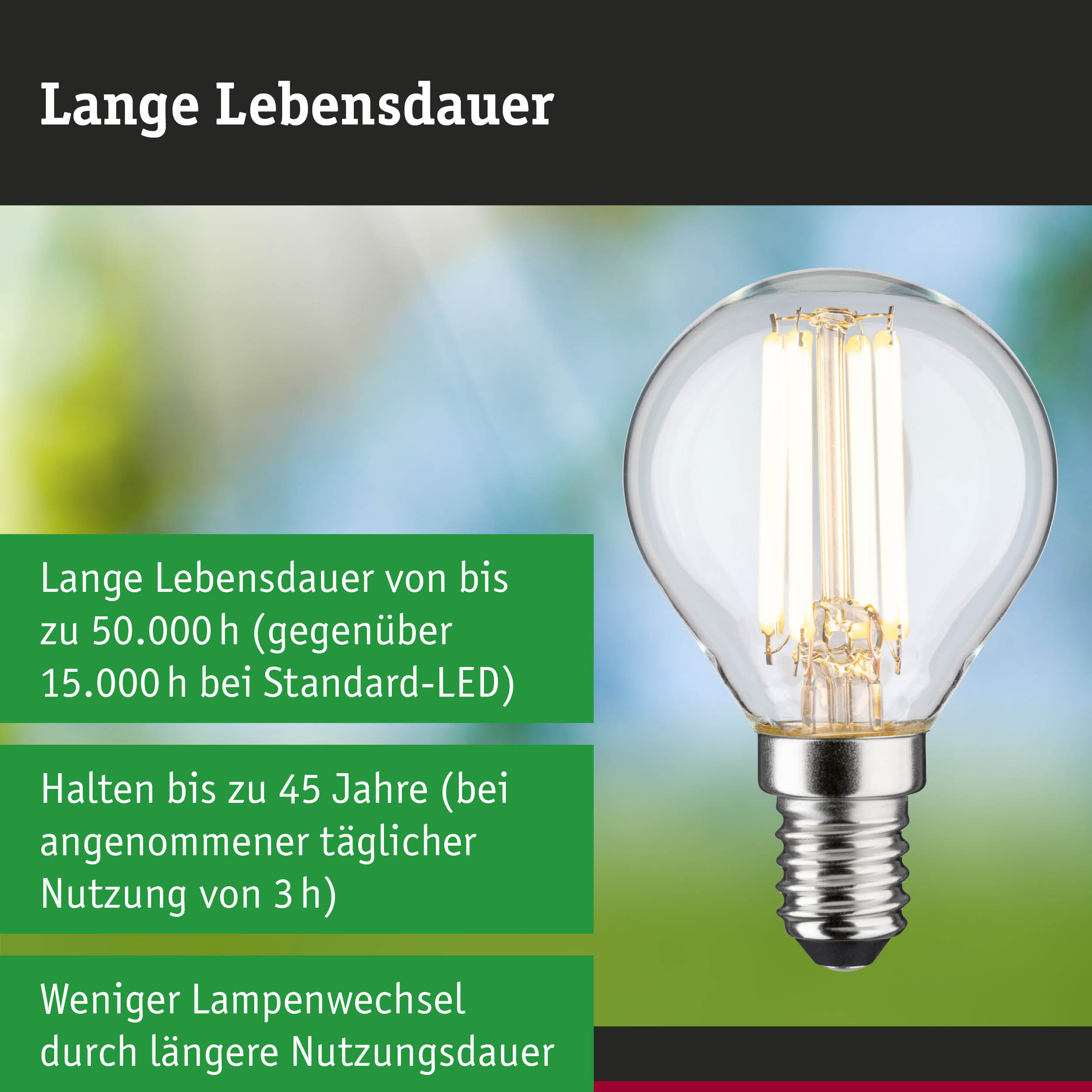 LED-Lampe mit längerer Lebensdauer bis 50.000 Stunden, nachhaltige Beleuchtung mit reduziertem Materialabfall