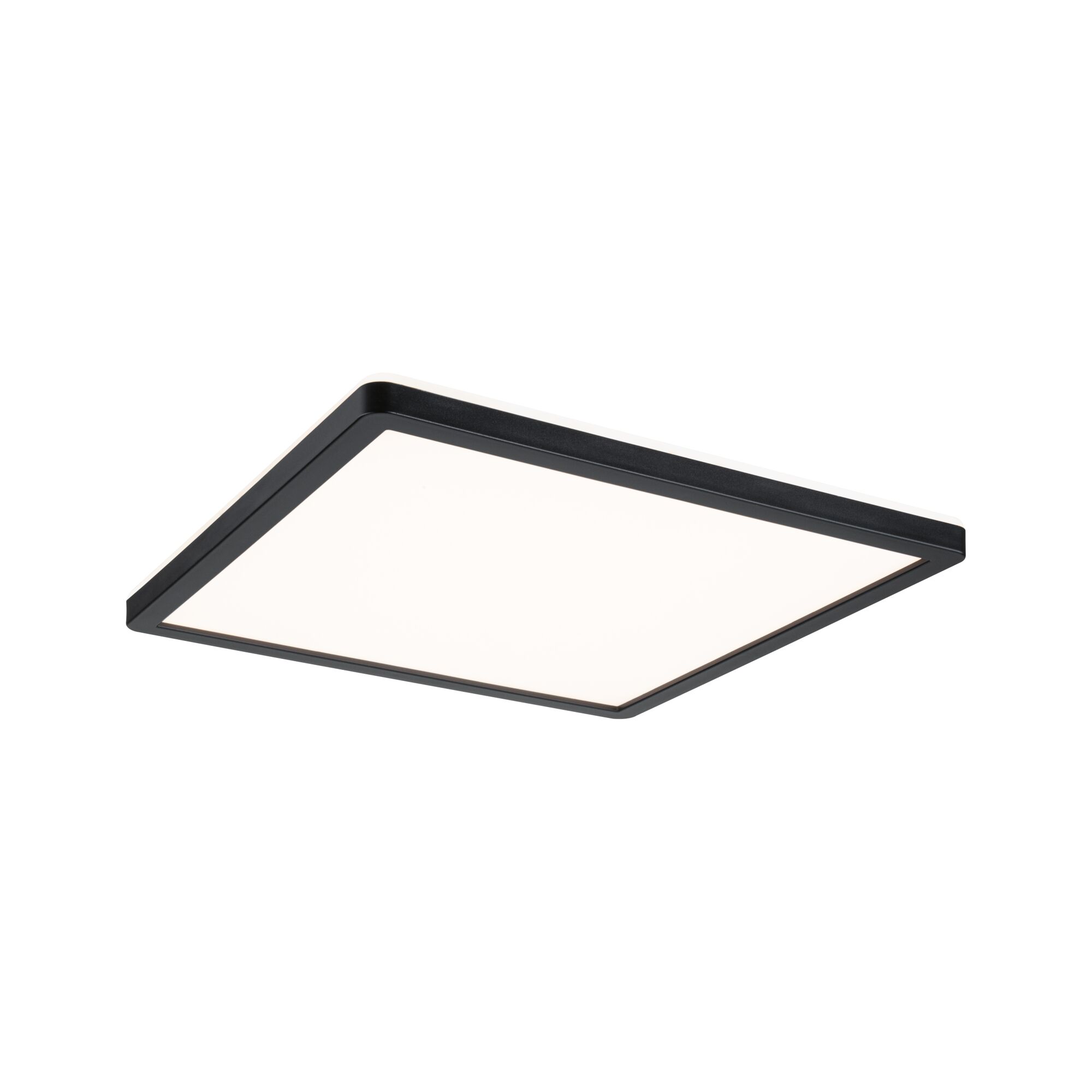 Black square LED ceiling light with white plastic diffuser for modern room lighting