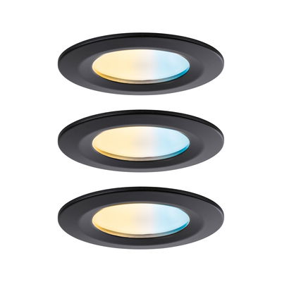Trois spots encastrés LED noirs avec lumière blanche chaude et froide réglable pour intérieur.