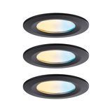 Trois spots encastrés LED noirs avec lumière blanche chaude et froide réglable pour intérieur.