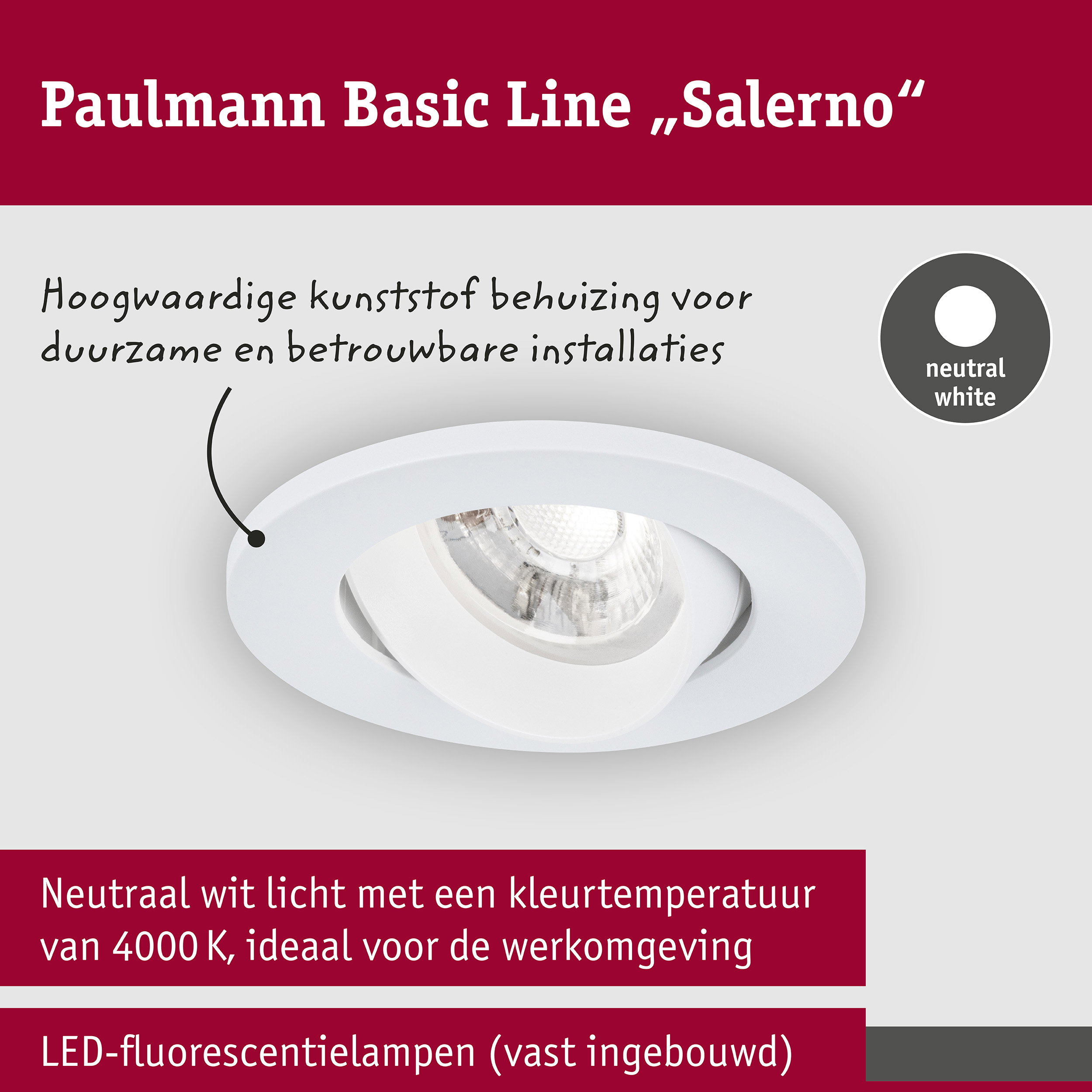 LED-inbouwlamp Salerno 4000K 67mm 3x204lm 3x2,9W Wit mat